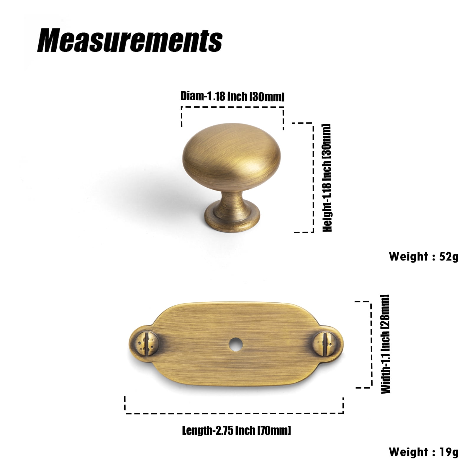Goo-Ki 12 Pack Brushed Bronze Cabinet Knobs with Backplate for Drawer Cupboard, Single Hole/Screw Drawer Knob Pulls Handle Zinc Alloy Hardware (8611-G013)