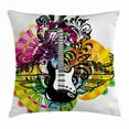 thumbnail image 1 of Popstar Party Throw Pillow Cushion Cover, Abstract Floral Composition with Vibrant Colors Circles and Electric Guitar, Decorative Square Accent Pillow Case, 16 X 16 Inches, Multicolor, by Ambesonne, 1 of 2