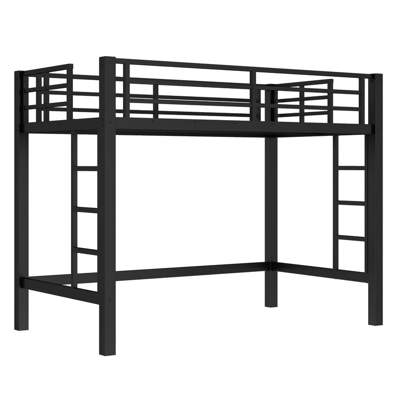 Bellemave Metal Twin Loft Bed, Heavy Duty Loft Bed Frame with 2 Build in Ladder and Full Length Guardrail, Loft Beds Twin Size with Large Under-Bed Space, Easy to Assemble-Black