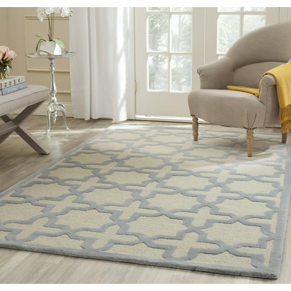 SAFAVIEH Cambridge Liz Geometric Wool Area Rug, Ivory/Light Blue, 6' x 6' Square