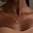 thumbnail image 2 of Leaf Easter Basket Gift - Exquisite Bow Necklace, Women's 14K Gold Plated Cute Choker, Small Pendant Necklace, Teen Gift, Fashion Item, Personalized Jewelry, 2 of 8