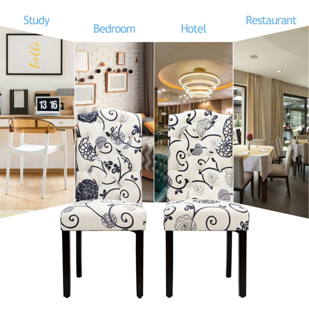 Demi Bonn Set of 2 Tufted Upholstered Dining Chairs with Backrest, White