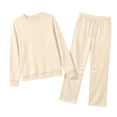thumbnail image 7 of Athletic Outfit Sets 2 Piece Women Solid Crew Neck Long Sleeve Sweatshirt Drawstring Wide Leg Sweatpants Beige XXL, 7 of 7