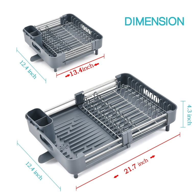 Expandable Dish Drying Rack Adjustable Dual-Part Dish Drainer with  Detachable Utensil Holder