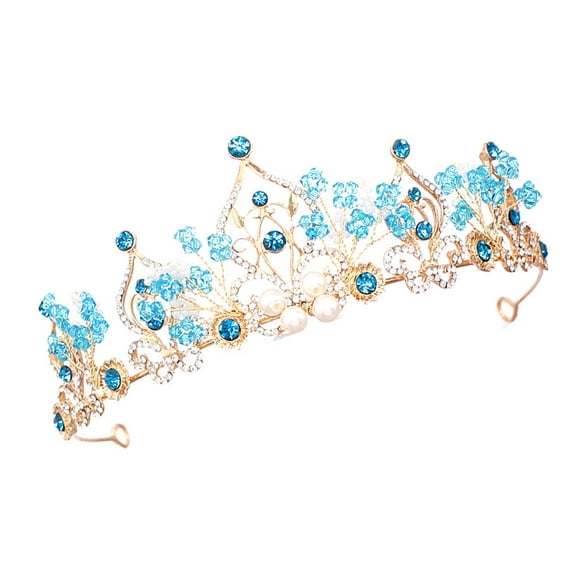 LOLIPPYY Crown Headband for Girls Blue Metal Decorative Item for Stage Performance 1Pcs