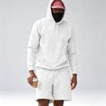 thumbnail image 3 of Dqueduo Men's Casual Sets, Solid Color Hooded Long Sleeve Hoodie with Drawstring Elastic Waist Shorts, Loose Oversized Two-Piece Hoodie and Shorts Set, 3 of 6