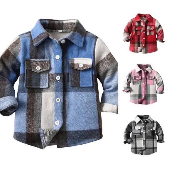 XIYON Boys Button Down Shirt Toddler Plaid Long Sleeve Shirt Coat Jacket Kids Lapel Tops Outwear Fall Winter Fashion 3-6 Months