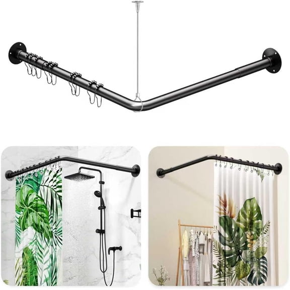 Shower curtain rod - adjustable, suitable for bathroom bathtub, clothing store, with hook and ceiling support