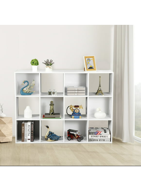 HomGarden 12 Cube Storage Organizer Wood White Bookshelf Cube 3 or 4 Shelves Bookcase for Home Office