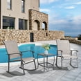 thumbnail image 2 of Sobaniilo 3 Piece Outdoor Rocking Bistro Set, Textilene Fabric Rocking Chair Set with Glass Table, for Lawn, Garden, Balcony, Poolside (Taupe), 2 of 9
