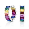 thumbnail image 4 of JewelStop Sterling Silver Diamond Cut/Textured Finish Rainbow CZ Baguette Inside Outside Hoop Earrings with Hinged Clasp, 4 of 5