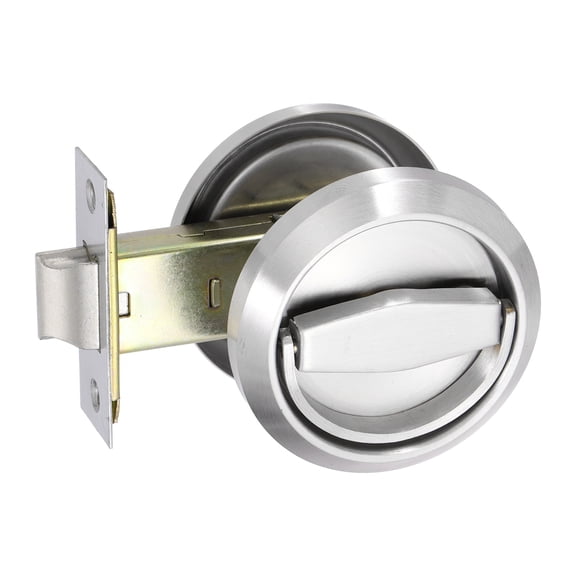 Uxcell Round Recessed Door Lock, (Lock Length 3.46 Inch, Silver) (1 Set), Recessed Door Knob, Suit for - Bedrooms/Kitchens/Bathrooms