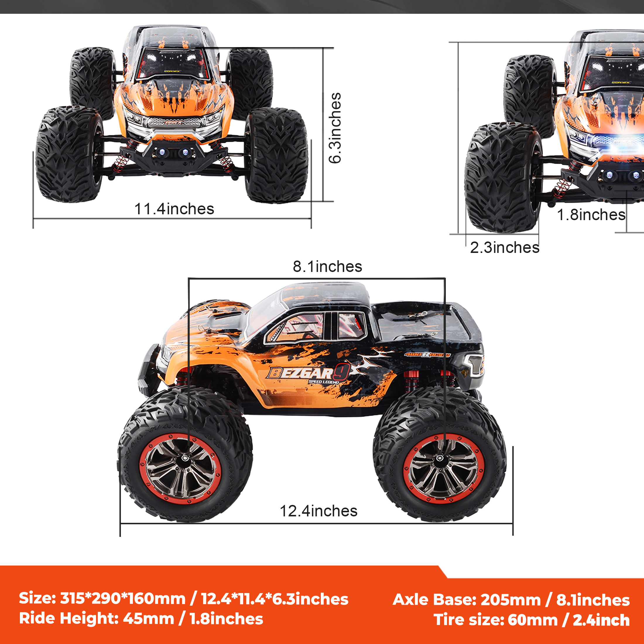 YCFUN Hobby Grade 1:12 RC Monster Truck, 4WD High-Speed 45km/h Off-Road RC Truck with Rechargeable Battery, All-Terrain RC Car for Kids Boys & Adults