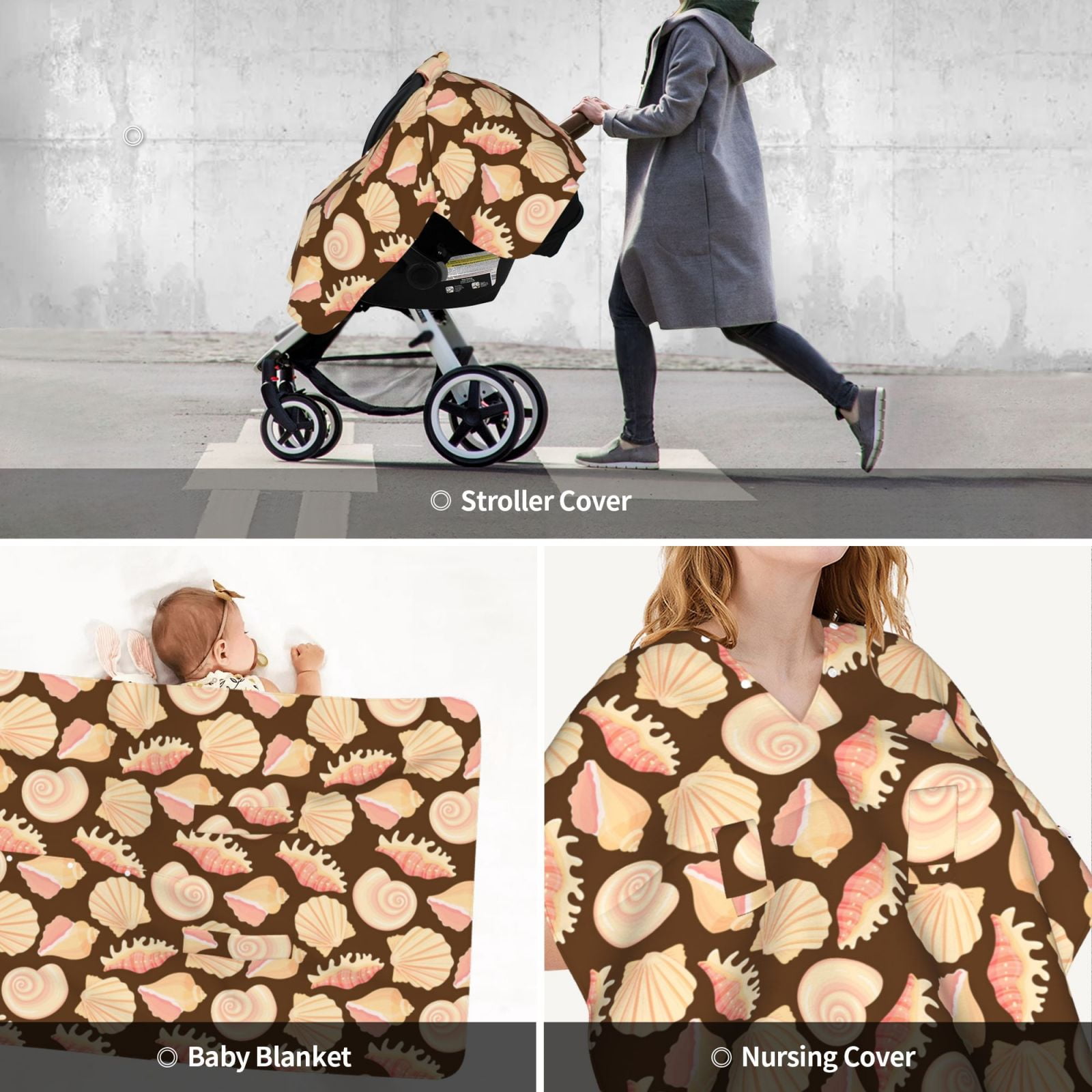 Car Seat Cover Baby - Conch Shells Print No.9052 Breathable Infant Car Seat Cover for Baby Carseat, Lightweight Comfort Baby Essentials Must Haves Newborn Stuff for Girl Boy