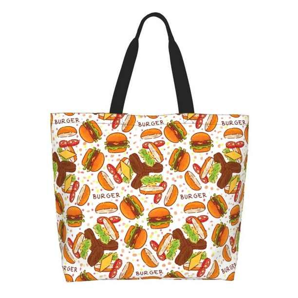 Balery Burger Bolsa Tote Estilo Estético con Cremalleras, Bolsa de Hombro, Bolsa de Compras Grande y Plegable