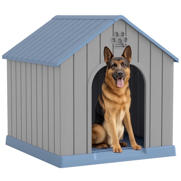 Bifanuo Large Dog House, PP Material Indoor Outdoor with Windows for Medium Large Dogs, Weatherproof Puppy Shelter with Elevated Floor & Air Vents, Easy Clean and Assemble (Blue, 36.2"L×38"W×38"H)