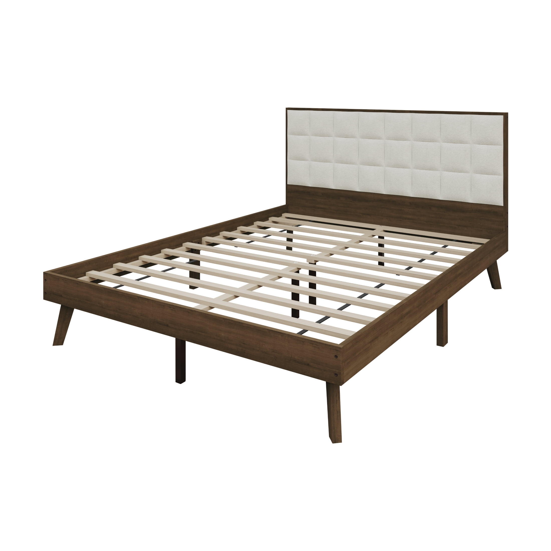 Castle Place Modern Wooden Queen Platform Bed, Walnut
