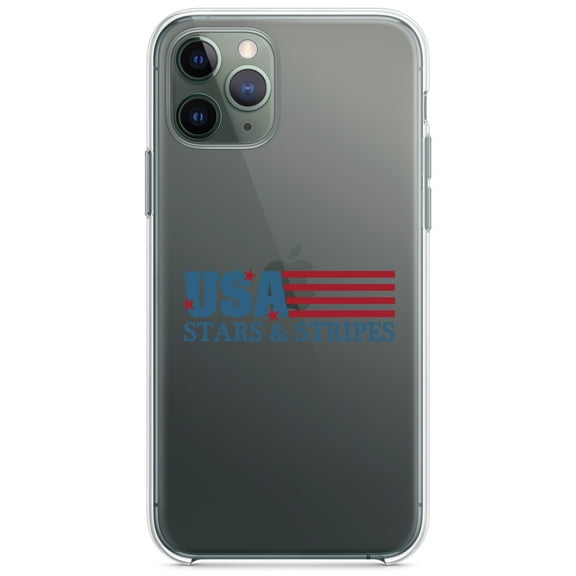 DistinctInk Clear Shockproof Hybrid Case for iPhone 12 Pro MAX (6.7" Screen) - TPU Bumper Acrylic Back Tempered Glass Screen Protector - USA Flag Stars & Stripes