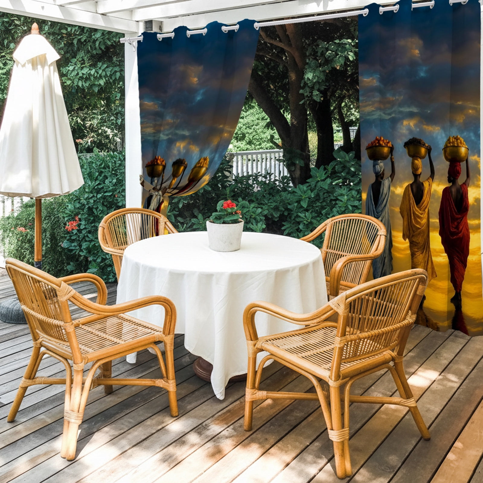 Three Black Women Outdoor Curtains for Patio, Red Yellow Green African Coastal Sunshade Privacy Drapes Grommet Waterproof Outside Curtains for Porch/Cabana/Balcony 54"x 108", 1 Panel