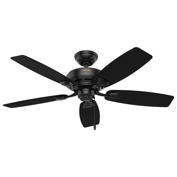 Hunter 48 inch Outdoor or Indoor Ceiling Fan No Light - Black Ceiling Fan without Light, Standard Mount, For Patio, Porch, Garage, or Living Room, 5 Blades, Pull Chain - Sea Wind 53351, Matte Black