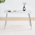thumbnail image 2 of Mintazer 47.3 Inch Modern White Marble Vein Rectangular Dining Table with Tempered Glass Top, Minimalist Kitchen Table for 4-6 People, White & Silver, 2 of 16