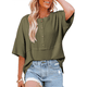 thumbnail image 2 of Blusas de Punto Gofre para Mujer, Moda 2025, Blusas de Patchwork Extragrandes con Cuello Redondo y Mangas 3/4, Verde XXL, 2 of 6