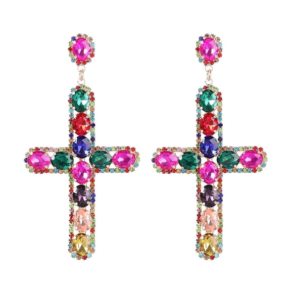 QDDollarsFun Colorful Cross Earrings, Baroque Cross Dangle Earrings for Women, Bohemian Cross Crucifix Earrings, Sparkling Cross Statement Earrings Gothic Cross Boho Jewelry, Holy Cross Drop Earrings
