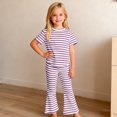 thumbnail image 3 of OGLCCG Girls 2-Piece Outfits Short Sleeve Crewneck Striped Top and Flared Pants Kids Summer Lounge Clothing Set 1-9 Years, 3 of 7