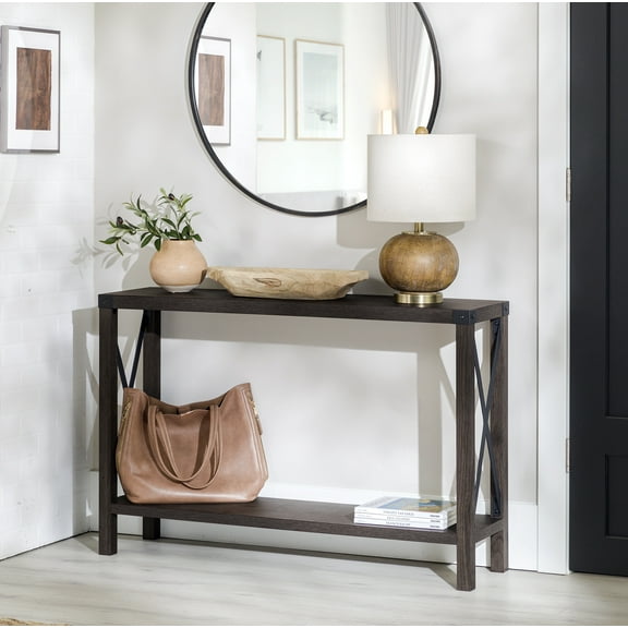 Walker Edison Magnolia Metal X Console Table, Sable