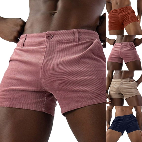 Chiccall Stretch Corduroy Shorts for Men Casual Low Rise Beach Button Zipper Shorts with Pockets