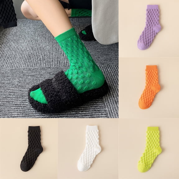 HuangHuanChen Mid Calf Cotton Socks for Women Men Soft Breathable Candy Color Solid Casual Crew Socks Stretchy All-Day Comfort Cute Daily Dress Athletic Socks for Women Men Purple