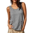 thumbnail image 2 of Karymi Womens T Shirts Round Neck Gingham Plaid Sleeveless Tank Top, Side Button Split Hem Loose Fit Casual Vest, Lightweight Summer Daily Blouse Womens Workout Tops, 2 of 9