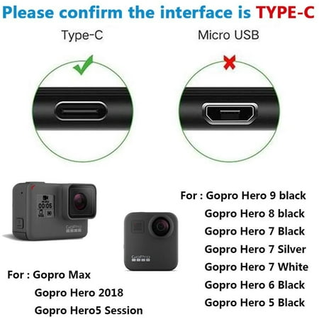 2pack Type C Charging Cable Type C Charger Power Cable Cord For Gopro Hero 9 Hero 8 Hero 7 Black Gopro Max Hero 7 Walmart Canada