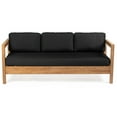 thumbnail image 3 of Ash & Ember Grade A Teak Sierra Sofa with Black Cushions, Classically Styled Outdoor Club Lounger, Seats 3 People, Weather Resistant Teak & Cushions, 3 of 6