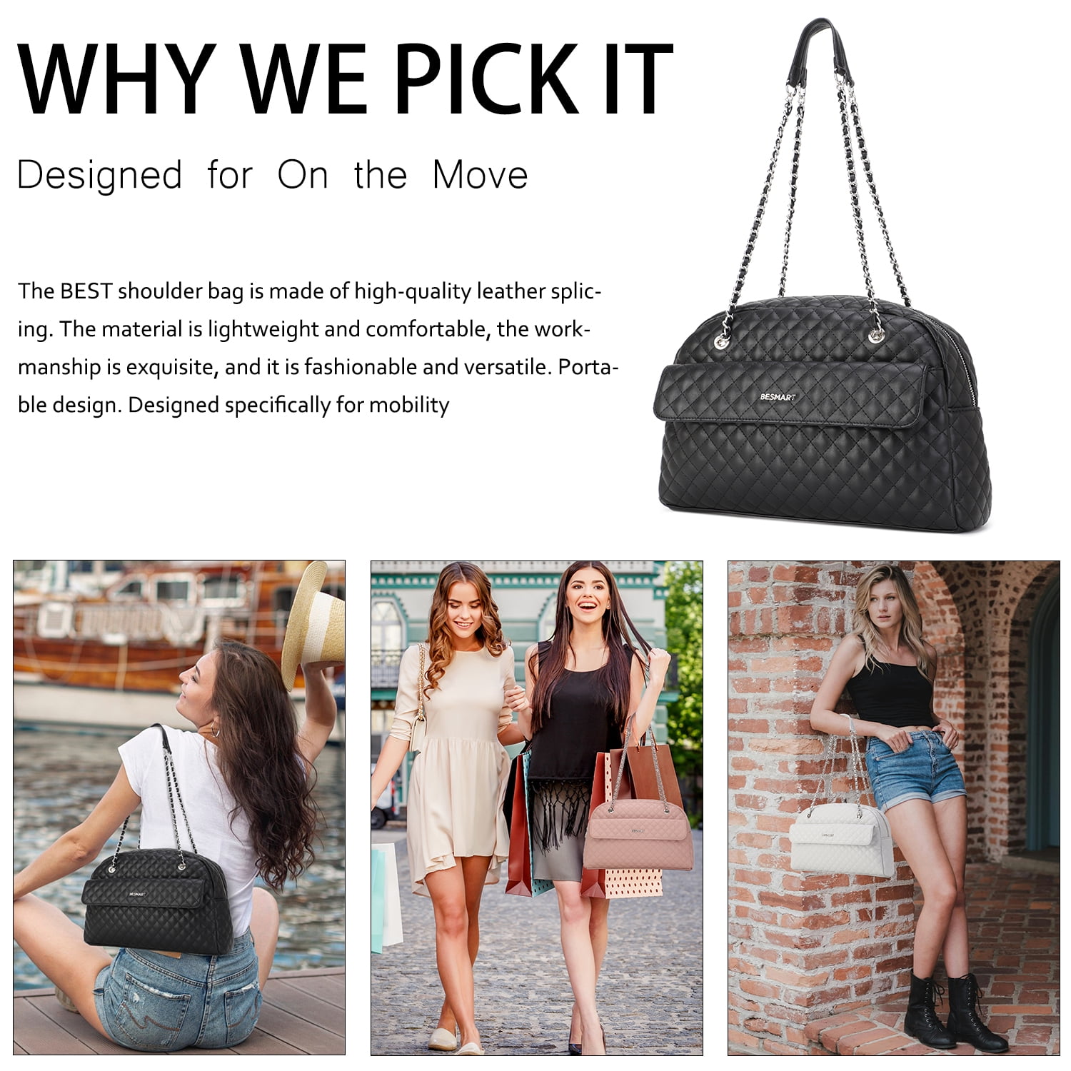 NAARIIAN Quilted Crossbody Bag For Women - Vegan Leather Small Shoulder Purse With Adjustable Strap