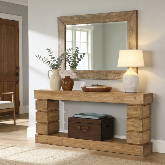 TRIBEWOOD 62.9" Solid Wood Console Table for Entryway, Living Room