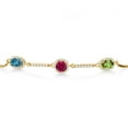 thumbnail image 2 of Gem Stone King Keren Hanan 18K Yellow Gold Plated Silver 3 Stone Created Moissanite Adjustable Bracelet for Women with Oval and Round London Blue Topaz Red Created Ruby Green Peridot (2.43 Cttw), 2 of 4
