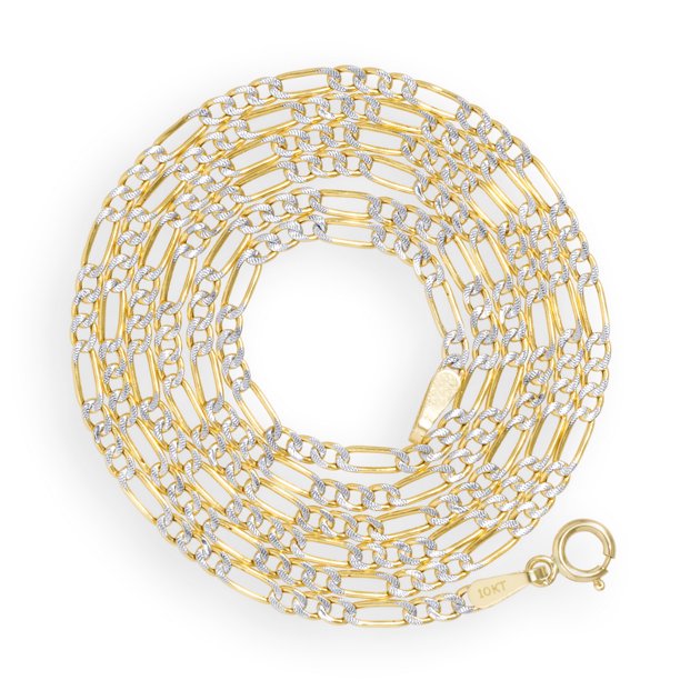 Nuragold 10k Yellow Gold 2mm Figaro Chain Link Diamond Cut Pave Two