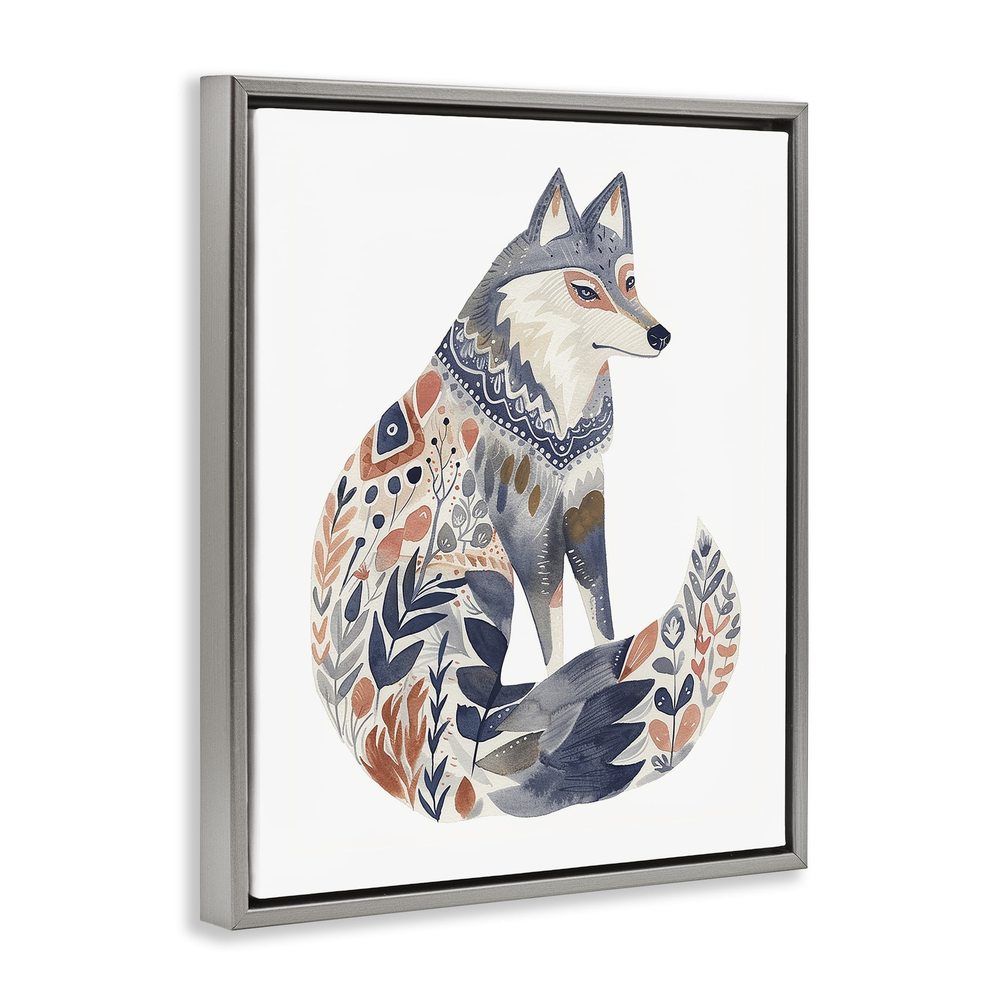 Stupell Industries Scandinavian Style Wolf Animals Painting Gray Floater Framed Canvas Art Print Wall Art, 25 x 31
