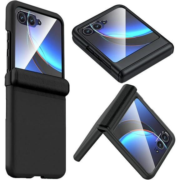 for Motorola Razr 2023 Case with Integrated Glass Screen Protector, Motorola Razr Plus Case with Hinge Protection, Slim Hard PC Full Coverage Phone Case for Motorola Razr Plus 2023 - Black