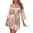 thumbnail image 3 of Gaexia Women's Kimono Robe Short Satin Bath Robe Elegant Wedding Party Satin Kimono Robe for Bridesmaids and Bride with Embroidered Detailing, 3 of 7
