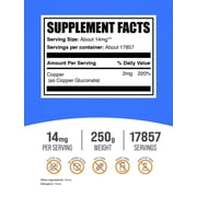 BulkSupplements مسحوق غلوكونات النحاس - 14 ملغ لكل حصة (2 ملغ من النحاس) - 250 غرام (8.8 أوقية)