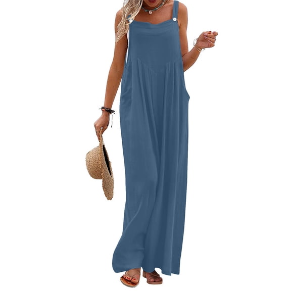 Summer Plus Size Jumpsuits for Women Tummy Control Fashion Printed Jumpsuit Casual Button Pocket Sleeveless Wide Leg Trousers