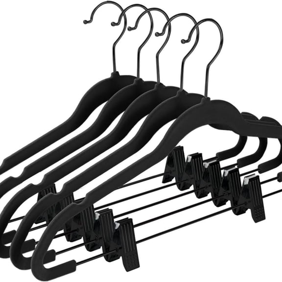 Black Velvet Pants Hangers with Adjustable Clips (Pack of 20) Slim Skirt Hangers- Non Slip Felt Outfit Dress Hangers- Black Hooks,Space Saving Shirt Clothes Hangers