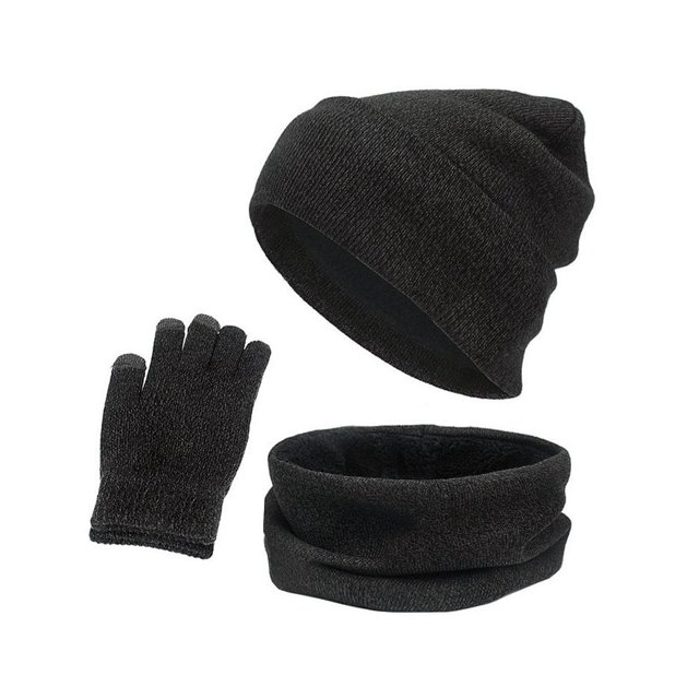Gorro cálido Beanie Zulema Conjunto de Bufanda y guantes gris negro