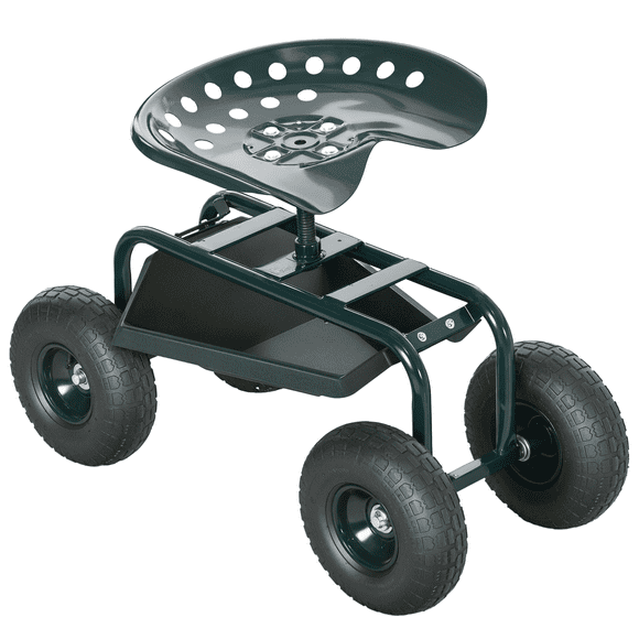 Outsunny Garden Cart with Tool Tray, 360° Swivel & Height Adjustable Seat