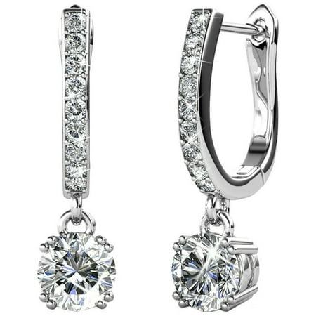 Cate & Chloe McKenzie 18k White Gold Plated Dangling Earrings with Swarovski Crystals, Solitaire Crystal Dangle Earrings, Best Silver Drop Earrings for Women, Horseshoe Shape