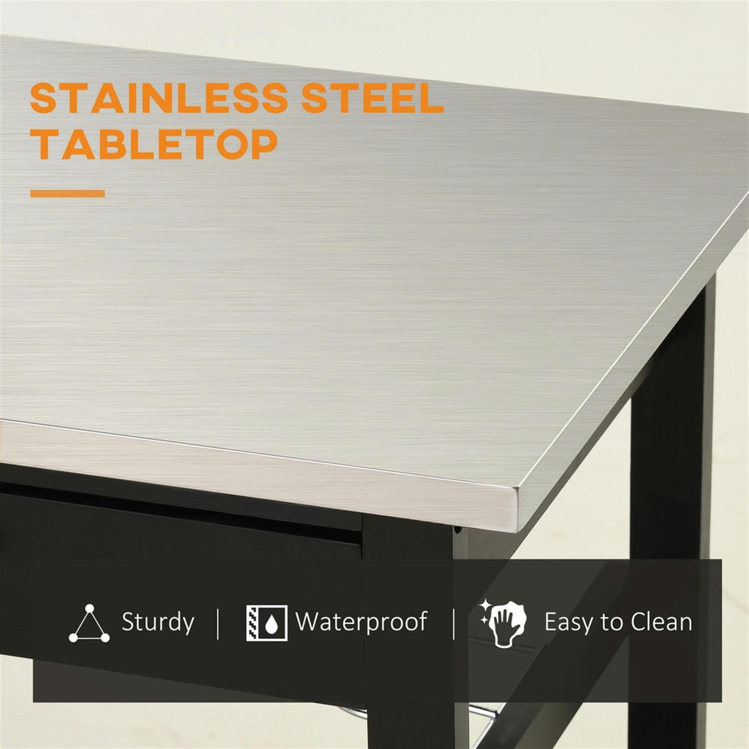 Demi Bonn 3-Tier Kitchen Island Cart on Wheels with Open Storage Shelves, Rolling Dining Room Serving Utility Carts Mobile Movable with Stainless Steel Top, Black