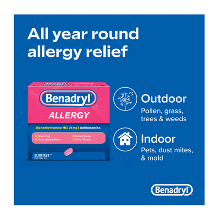 Benadryl Allergy Ultra Tabs On The Go Convenience Packets Individually sealed, 2 Tablet Per Packet UNBOXED (20 Pack)