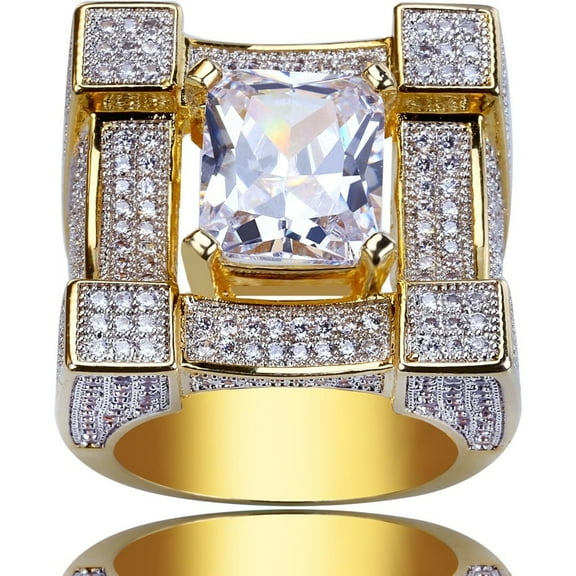 14K Gold Rectangular Cushion Cut Mossanite Ring, Wide Face Densely Set Men's Ring, A Broad Statement of Style,Daily Gift for Dad